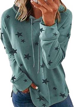 LAYAN-B Damen Pullover Hoodies Stern Print für Damen Leichtes Kapuzen-Sweatshirt Übergröße Langarm Tunika Top Gr. 54, blau von LAYAN-B