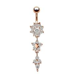 LAYCHEN 1 Stück Lang Baumelt Zirkon Nabelpiercing Blume Anhänger Bauchnabel Ringe Bauchpiercing Körperschmuck Frauen Mädchen von LAYCHEN