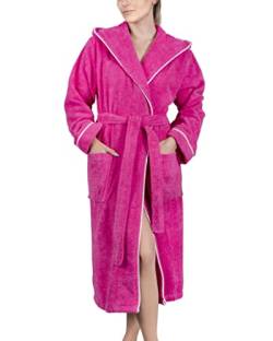 LAYNENBURG Bademantel Damen Frottee - Kapuze - Lang - 100% Baumwolle (360g/m2) - OEKO TEX Standard 100 - Größe (M, Fuchsia) von LAYNENBURG