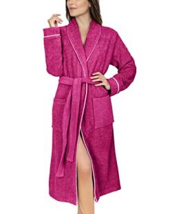 LAYNENBURG Bademantel Damen Frottee - Schalkragen - Lang - 100% Baumwolle (380g/m2) - OEKO TEX Standard 100 - Größe (XL, Fuchsia) von LAYNENBURG