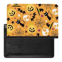 Reisepasshülle Etui Halloween-Kürbis Katze Pu Leder Reisepasshülle Mit Kartenschlitz von LAZAT