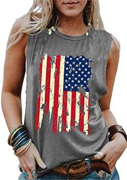 Amerikanische Flagge Tank Tops Frauen Patriotisches Shirt USA Flagge Sterne Streifen Druck Ärmelloses T-Shirt 4. Juli Tee Tops - - X-Groß von LAZYCHILD