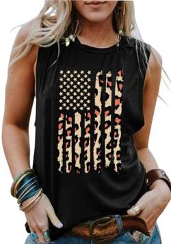Amerikanische Flagge Tank Tops Frauen Patriotisches Shirt USA Flagge Sterne Streifen Print Ärmelloses T-Shirt 4. Juli Tee Tops, schwarz 2, Mittel von LAZYCHILD