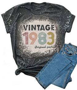 Vintage 1983 T Shirts für Frauen 40 Geburtstag Shirt 1983 Geburtstag Geschenke Retro Geburtstag Shirt Tee Tops, Bleachgrey, X-Groß von LAZYCHILD