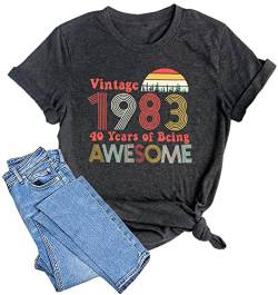 Vintage 1983 T Shirts für Frauen 40 Geburtstag Shirt 1983 Geburtstag Geschenke Retro Geburtstag Shirt Tee Tops, Dunkelgrau, Klein von LAZYCHILD