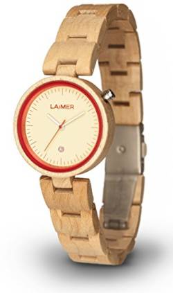 LAiMER Damen-Armbanduhr NICKY BLAU Mod. 0055 aus Ahornholz - Analoge Quarzuhr mit hellem Holzarmband von LAiMER