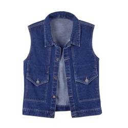 LApooh Ärmellose Jeansweste Für Damen, Gewaschene, Ärmellose Jeansjacke Im Used-Look, Damen-Cardigans, Übergröße, Hip-Hop-Outfits, Vintage-Crop-Jacken, Streetwear, Blau, L von LApooh