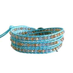 LApooh Wickelarmband Aus Geflochtenem Leder, Blaue Perlen, Mehrschichtiges, Handgefertigtes Wickelarmband, Ethno-Sommer-Boho-Strandschmuck Für Frauen Und Mädchen von LApooh
