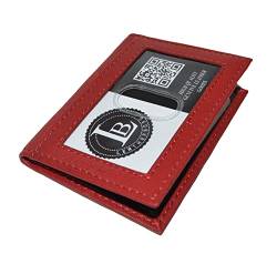 Leatherboss Mini-Geldbörse für Kreditkarten mit dreifachem Ausweisfenster, dünn, klappbar, für Führerschein, Kirschrot, kirsche von LB LEATHERBOSS