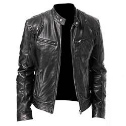 LBDLBD Herren Lederjacke - Vintage Plus Size Revers Slim Pu-Leder Slim Bomber Diagonal Zipper Jacke,Lässige Piloten-Biker-Motorradmäntel,Leichte Weiche Winddichte Übergangsüberzieher,Schwarz,XL von LBDLBD