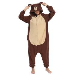 LBJR Bär Jumpsuit Tier Ganzkörper Schlafanzug Erwachsenen Onesie Cosplay Kostüme Pyjama Fasching,S,Bär von LBJR