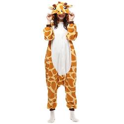 LBJR Erwachsene Unisex Cosplay Schlafanzug Tierkostüme Jumpsuit Onesie Nachtwäsche Overall Fasching Karneval Halloween Pyjama,M,Giraffe von LBJR