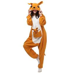 LBJR Jumpsuit Damen Kuschelig Kigurumi Tierkostüm Känguru Onesie,M, Orange von LBJR