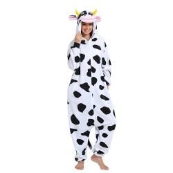 LBJR Kuh Jumpsuit Tier Ganzkörper Schlafanzug Erwachsenen Onesie Cosplay Kostüme Pyjama Fasching,S,Kuh von LBJR