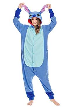 LBJR Stitch Erwachsene Unisex Kostüm Jumpsuit Onesie Tier Fasching Karneval Halloween kostüm Cosplay Schlafanzüge,Stitch,L von LBJR