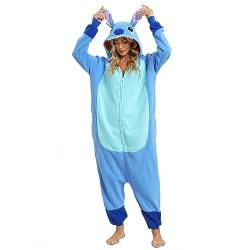 LBJR Stitch Jumpsuit Tier Ganzkörper Schlafanzug Erwachsenen Onesie Cosplay Kostüme Pyjama Fasching,L,Blue von LBJR