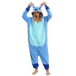 LBJR Stitch Jumpsuit Tier Ganzkörper Schlafanzug Erwachsenen Onesie Cosplay Kostüme Pyjama Fasching,M,Blue von LBJR