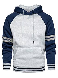 LBL Herren Fleece Hoodie Pullover Casual Hoodie Kontrastfarbe Kordelzug Sweatshirt mit Kanga Tasche Gr. L, blau von LBL Leading the Better Life