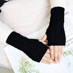 LCHULLE 1 Paar fingerlose Handschuhe, warme Armhandschuhe, Winter, Strick, Häkelhandschuhe, Geschenk für Frauen und Mädchen, schwarz von LCHULLE