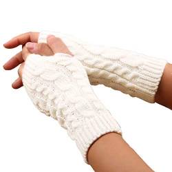 LCHULLE 1 Paar fingerlose Handschuhe, warme Armhandschuhe, Winter, Strick, Häkelhandschuhe, Geschenk für Frauen und Mädchen,Weiss von LCHULLE