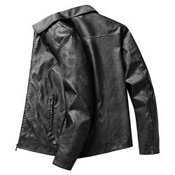 LCHYG M-8XL Herren Verdicktes Fleece-Futter Lederjacke Casual Motorrad Biker Reverskragen PU Lederjacke,Schwarz,7XL von LCHYG