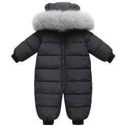 LCIGIA Baby Strampler Schneeanzug Kinder Schnee Overall Neugeborene Winter Jumpsuit Einteiliger Skianzug Mädchen Jungen Schneeoverall mit Abnehmbarem Pelzkragen Verdickte Daunenjacke, Schwarz, 80 von LCIGIA