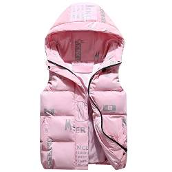 LCIGIA Kinder Weste Mädchen Daunenweste Warme Steppweste Ärmellose Jacke mit Kapuze Bedruckte Kinderweste Outdoorjacke, Rosa, 146 von LCIGIA