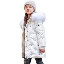 LCIGIA Mädchen Winterjacke Kinder Jacke mit Abnehmbare Kapuze Wintermantel mit Krone Stickerei Dicke Outdoorjacke Warme Daunenjacke, Weiß, 134-140 von LCIGIA