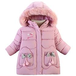 LCIGIA Winterjacke Kinder Wintermantel Mädchen Daunenjacke Kinderjacke mit Abnehmbarer Kapuze Warme Steppjacke mit Stickerei Winddichte Outdoorjacke, Rosa, 122-128, H13-YL28W34Z-P13 von LCIGIA