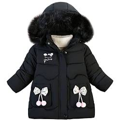 LCIGIA Winterjacke Kinder Wintermantel Mädchen Daunenjacke Kinderjacke mit Abnehmbarer Kapuze Warme Steppjacke mit Stickerei Winddichte Outdoorjacke, Schwarz, 98 von LCIGIA