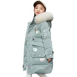 LCIGIA Winterjacke Mädchen Kinder Wintermantel mit Abnehmbare Kapuze Warme Steppjacke Verdickte Daunenjacke mit Reflektierender Buchstabe, Grün, 116 von LCIGIA