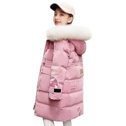 LCIGIA Winterjacke Mädchen Kinder Wintermantel mit Abnehmbare Kapuze Warme Steppjacke Verdickte Daunenjacke mit Reflektierender Buchstabe, Rosa, 116 von LCIGIA