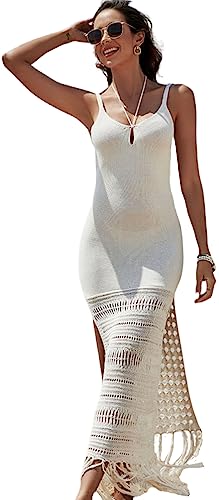 LCXYYY Damen Strandkleid Gestrickte Cover Up Maxikleid V-Ausschnitt Quaste Aussparen Sexy Rückenfrei Geteilt Freizeitkleid Bikini Cover-Ups von LCXYYY