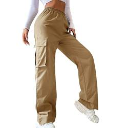 Arbeitshose Damen, Elastische Teenager Mädchen High Waist Baggy Jeans Weites Bein Multi Taschen Hip Hop Lang Freizeithosen Jogginghose Taille Frühling Safari Hose Y2K Hose Cargohose von LCpddajlspig