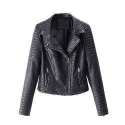 Bikerjacke Damen Oversize Mode Fruehling Übergangsjacke Vintage Leicht Kurz Lederimitat Jacke Schwarz Kunstleder Motorradjacke mit Reißverschluss Y2K Wildlederjacke Kunstlederjacke Lederjacke von LCpddajlspig