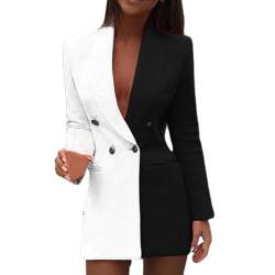 Blazerkleid Damen Business Zweifarbiges Patchwork Lässig Mode Elegant Hemdkleid Abendkleider Slim-Fit Blazer Kleid Partykleid Daily Langarm mit Knöpfen V-Ausschnitt Revers Bürokleid Cocktailkleid von LCpddajlspig