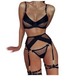 Damen Erotische Dessous Push Up BH Und Slip G-String Sexy Strapsgürtel Unterwäsche Spitze Reizwäsche Verstellbar mit Strapsen Choker Große Größen Beinbänder Dessous Set Lingerie Nachtwäsche von LCpddajlspig