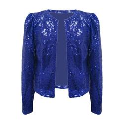 Damen Glitzer Jacke, Hiphop Große Größen Pailletten Blazer Kurz Festlich Bolerojacke Glitzer Oberteile Langarm Karneval Glänzend Jacke Elegant Silber Party Puffer Jacke Pailletten Strickjacke von LCpddajlspig