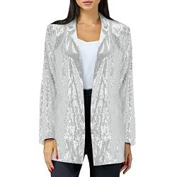 Damen Glitzer Pailletten Jacke, Party Kurz Strickjacke Elegant Silber Glitzer Jacke Pailletten Blazer Langarm Karneval Bolerojacke Große Größen Festlich Hiphop Glitzer Oberteile Glänzend Jacke von LCpddajlspig