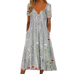 Damen Sommerkleider 2024 Mode Blumenkleid Casual Sexy Elegant A Linie Lang Maxikleid Boho Kleid Große Größen Knielang Leicht Kleider Shirtkleid Swingkleid Blusenkleid Freizeitkleider Strandkleider von LCpddajlspig