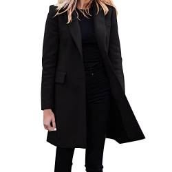 Damen Trenchcoat Zweireiher Lang Mantel Winddichter Wollmantel Cardigan Wintermantel Einfarbig Revers-Kragen Damenmantel Windjacke Übergangsmantel mit Taschen mit Knöpfen Klassischer Hemdmantel von LCpddajlspig