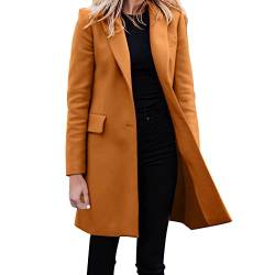 Damen Trenchcoat Zweireiher Lang Mantel Winddichter Wollmantel Cardigan Wintermantel Einfarbig Revers-Kragen Damenmantel Windjacke Übergangsmantel mit Taschen mit Knöpfen Klassischer Hemdmantel von LCpddajlspig