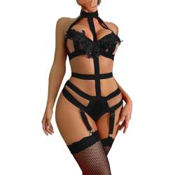 Dessous Damen, Push Up mit Strapsen Choker Nachtwäsche Beinbänder Große Größen G-String Spitze Strapsgürtel Unterwäsche BH Und Slip Sexy Erotische Verstellbar Lingerie Dessous Set Reizwäsche von LCpddajlspig