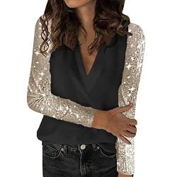 Festliche Kleidung Damen mit Glitzer Pailletten Blazer Elegant Winter Silvester Outfit Herbst Langarm Pailletten Oberteil Glitzer Bluse Große Größen Party Modern Festliches Shirt Glitzer Oberteile von LCpddajlspig