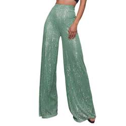 Glitzer Hose Damen, Elastische Festival Hip Hop Verziert mit Pailletten High Waist Silber Jogginghose Weitbeinhosen Lang Party Glitzerhose Elegant Glänzende Hose Pailettenhose Rave Outfit von LCpddajlspig