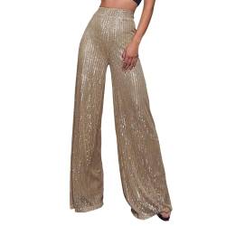 Glitzer Hose Damen, Elastische Festival Hip Hop Verziert mit Pailletten High Waist Silber Jogginghose Weitbeinhosen Lang Party Glitzerhose Elegant Glänzende Hose Pailettenhose Rave Outfit von LCpddajlspig