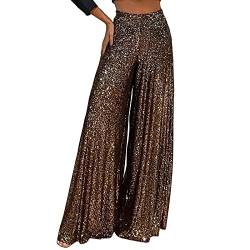 Glitzer Hose Damen Party, Hip Hop Silber High Waist Weitbeinhosen Elegant Lang Rave Outfit Glitzerhose Elastische Verziert mit Pailletten Festival Glänzende Hose Glitzer Leggings Pailletten Hose von LCpddajlspig