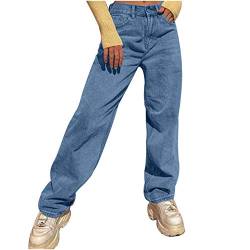 Jeans Damen High Waist Straight y2k Wide Leg mit Löchern Baggy Blickdicht Stretch Streetwear Straight Skinny Große Größen Lang Flared Loose Fit Push Up Straight Denim Pants Jeanshosen von LCpddajlspig