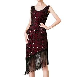 LCpddajlspig 1920s Kleid Damen Kurz Fransen Ärmel Rund Ausschnitt Flapper Kleid 20er Jahre Paillettenkleider Great Gatsby Cocktail Party Damen Fasching Kostüm Kleid von LCpddajlspig