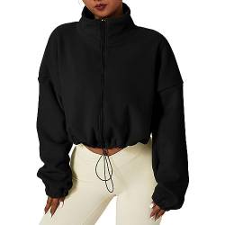 LCpddajlspig Crop Hoodie Damen Oversize Causal Rundkragen Sweatshirts Kapuzenpullover Sexy Sehr Kurz Kapuzensweatshirt Pullover mit Tunnelzug Bauchfrei Langarm Zip Up Y2K Cropped Oberteil von LCpddajlspig